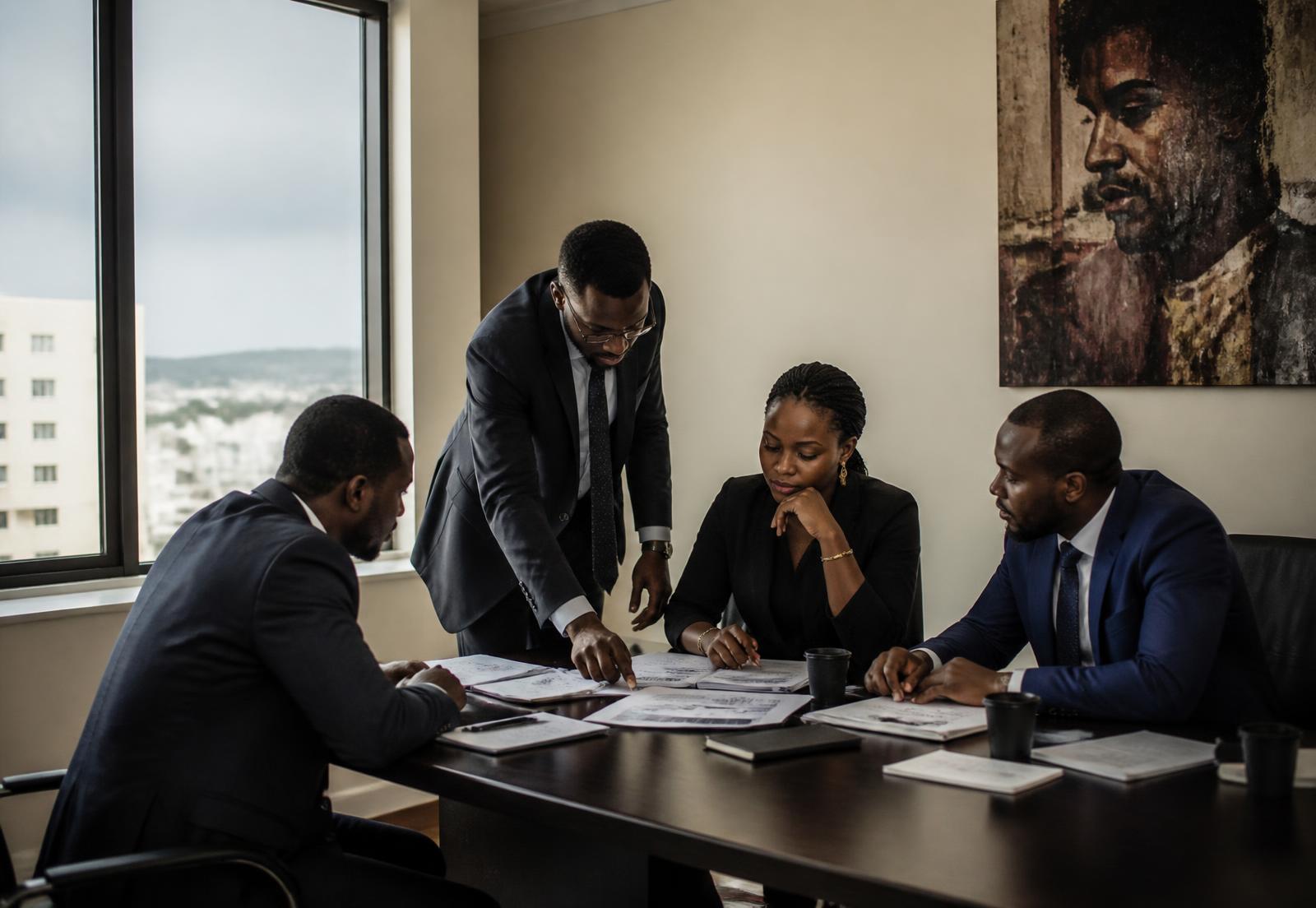 Dirigeants d’entreprise africains examinant un dossier de financement